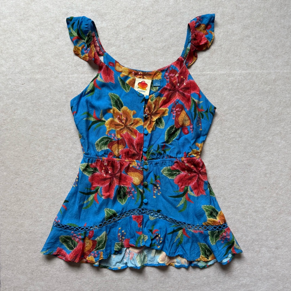 FARM Rio Ruffle Button Front Tank Top XS - Picture 6 of 14
